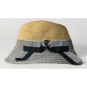 John Callanan Straw Hat Black White Gold Rim Bow Silver Anchor